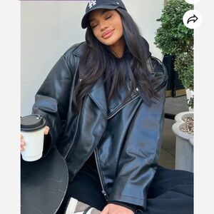 NWT White Fox Seal The Deal PU Black Biker Jacket in Size XS/S